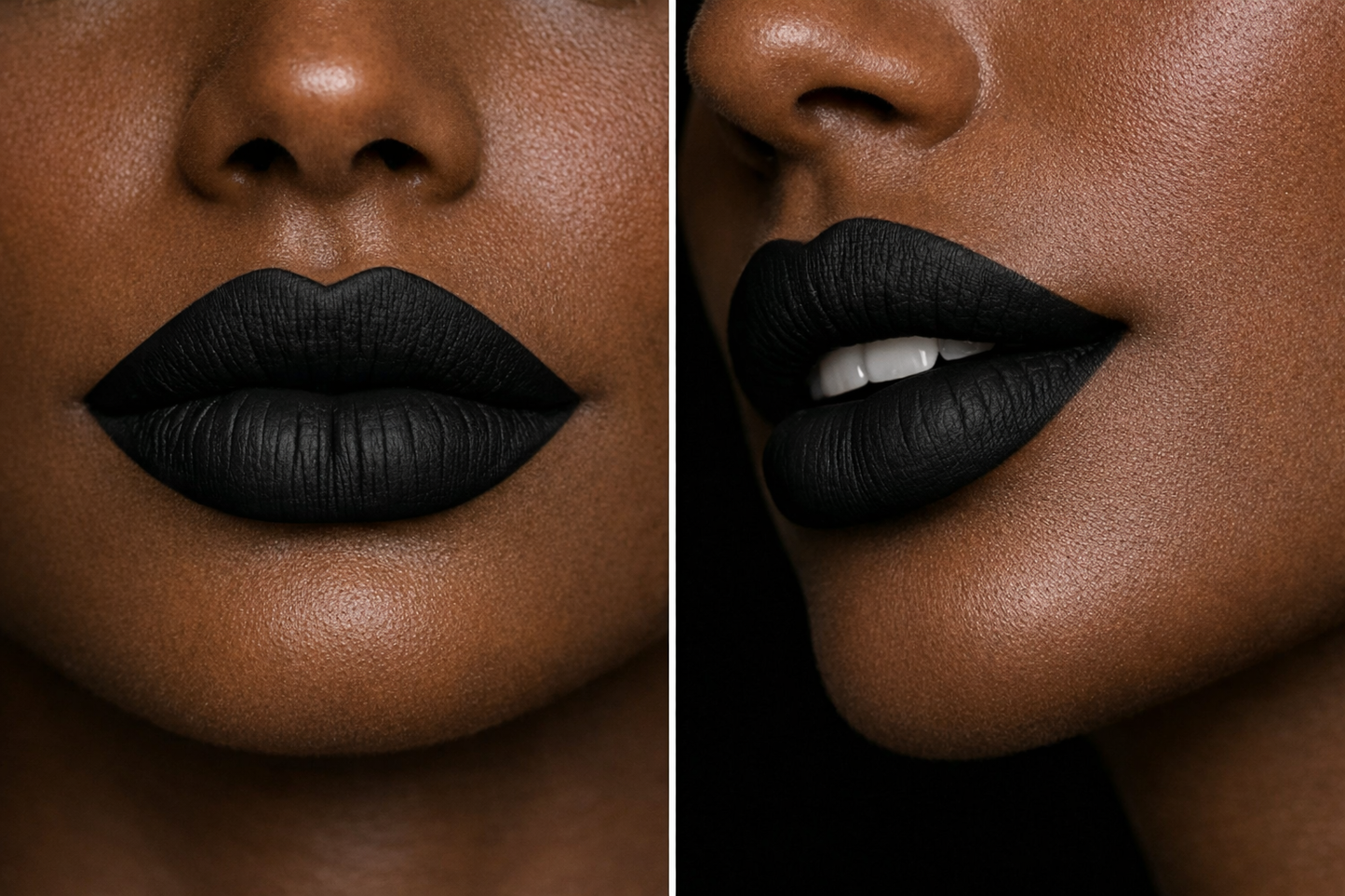 matte black bold lipstick woman of color black queen makeup