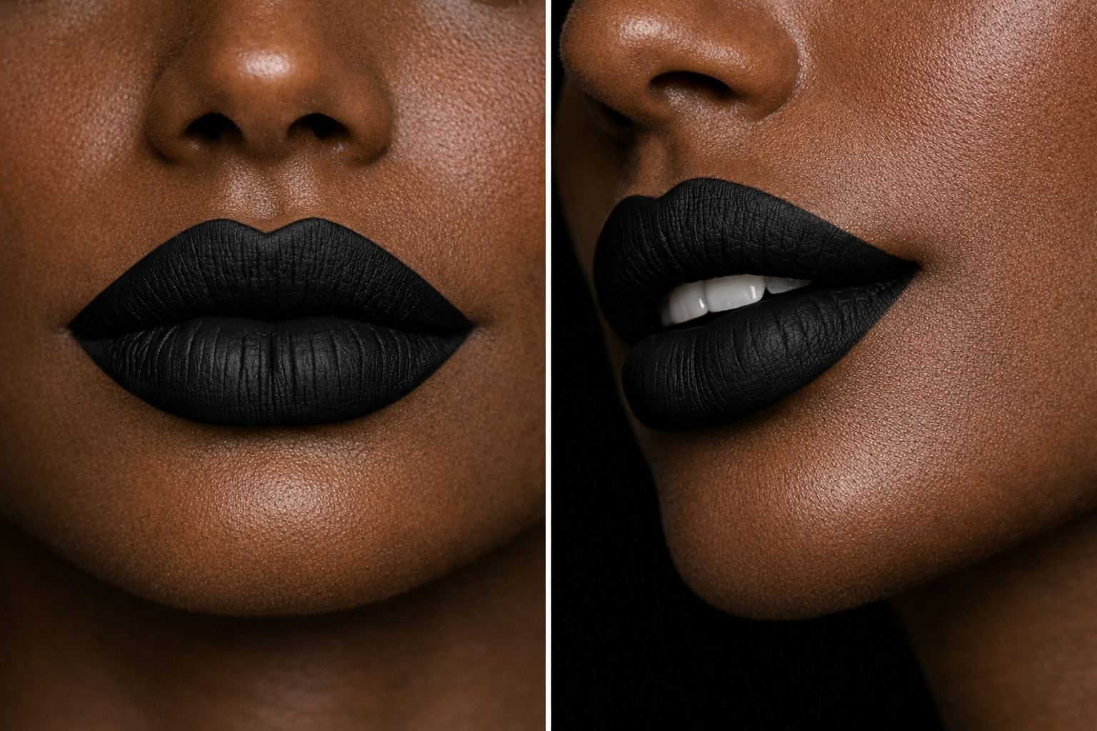 matte black bold lipstick woman of color black queen makeup